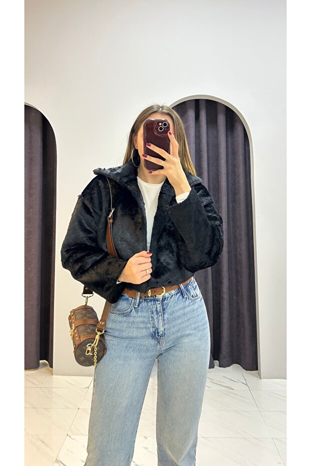 Crop Kürk Ceket - 8