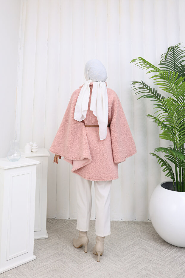 معطف بونشو بزر واحد وحزام - 7