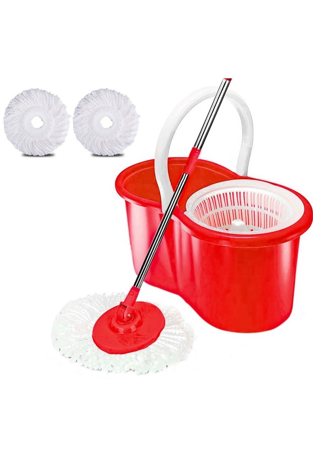 Spin Bucket Mop 360° Rotating Magic Spin Mop Set with Adjustable Pole - Red, Plastic