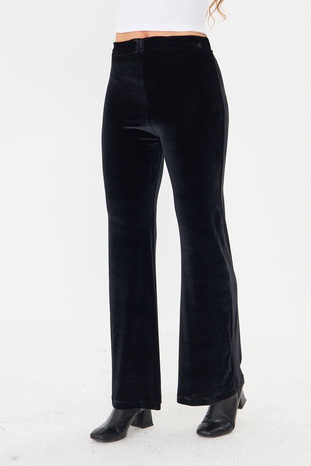 Leaf Slim Fit Black Wide Leg Pants