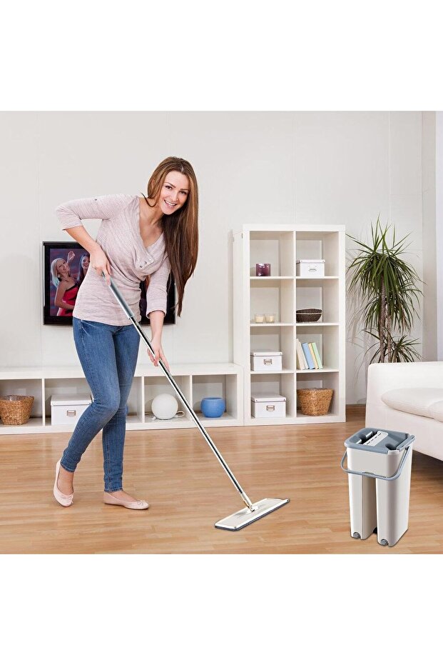 Flat Mop Touch-Squeeze Mop & Bucket Set with Built-In Wringer - 2