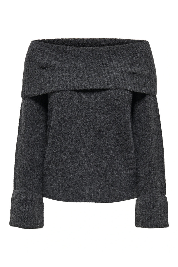 Women's Off-Shoulder Dark Gray Knitted Sweater - 15352271