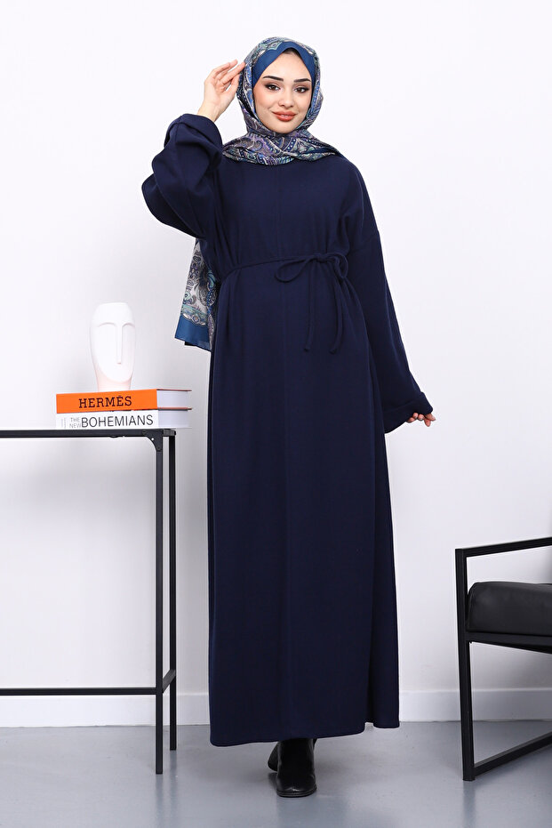 Navy Blue Front Stitched Oversized Textured Long Elise