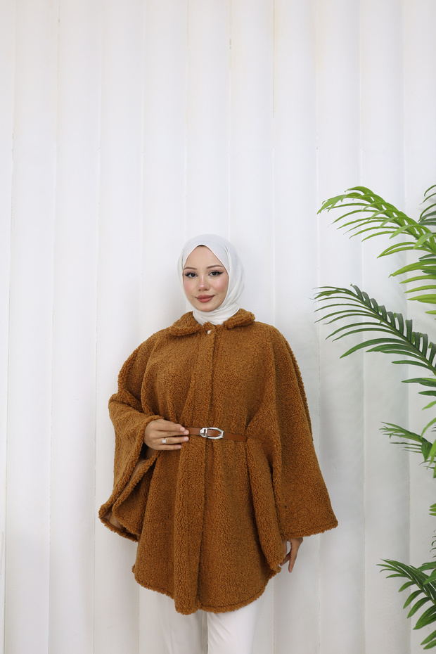 Single Button and Belted Poncho - 4