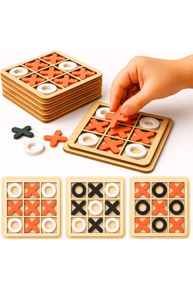 6 Pcs Wooden Tic Tac Toe Game Mini Family Board Games Classical Puzzle Game XO