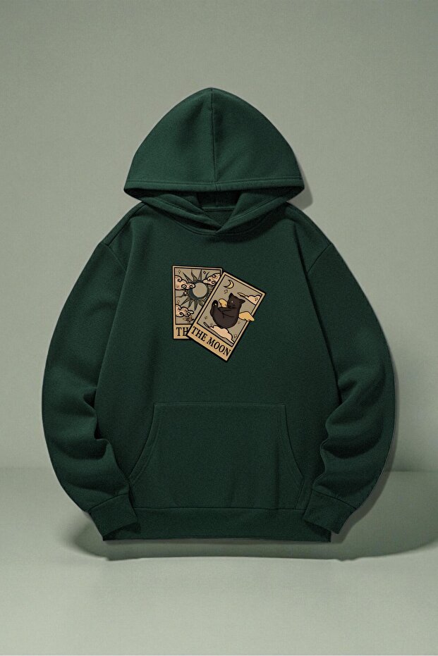 Unisex the Moon Tarot Card Design Printed Hooded Sweatshirt