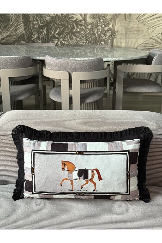 Double-Sided Horse Decorative Fringed Throw Pillow Cover 1 Piece 30X50(Sk-D05)