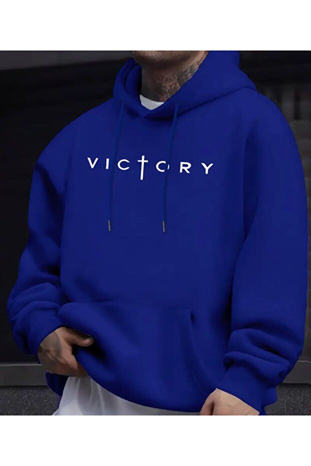Victory K Hooded Sweatshirt with Text Detail and Fleece Inside