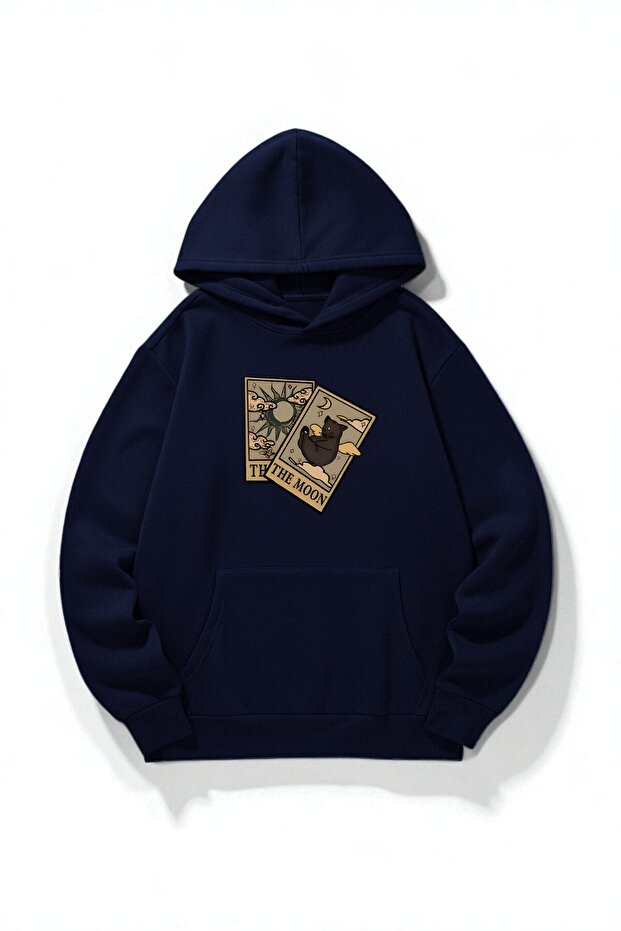 Unisex the Moon Tarot Card Design Printed Hooded Sweatshirt