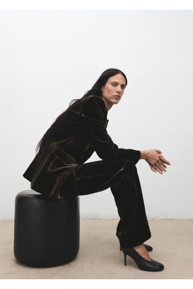 Kadife çift düğmeli kumaş blazer ceket - 6