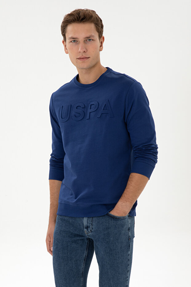 Men's Regular Fit Crew Neck Indigo Basic Sweatshirt 50307793-Vr028