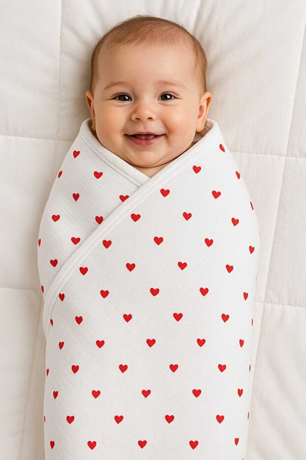Heart Printed Double Layer Combed Cotton Newborn and Multi-Purpose 100% Cotton Baby Blanket