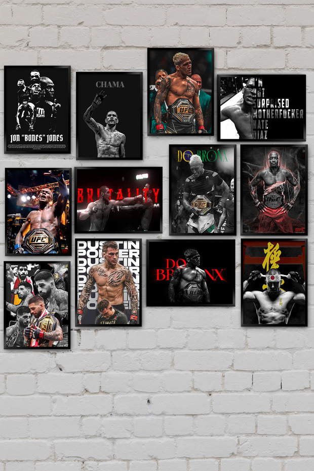 12 Parça UFC MMA Dövüşçü Jon Jones Alex Pereira Charles Oliveira Nate Diaz GSP MDF Tablo Seti - 1