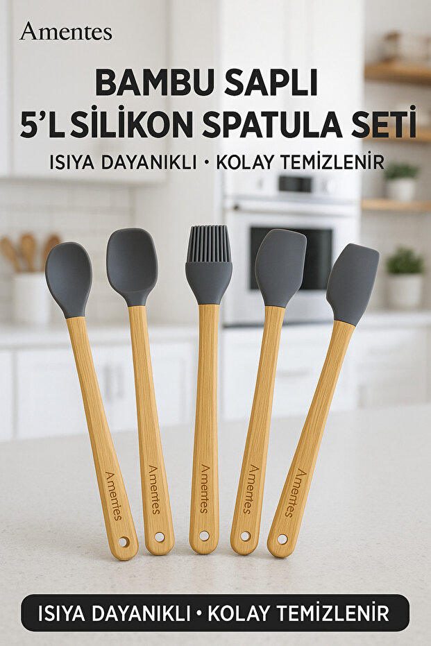 5 Li Mini Bambu Spatula Seti - siyah - 2