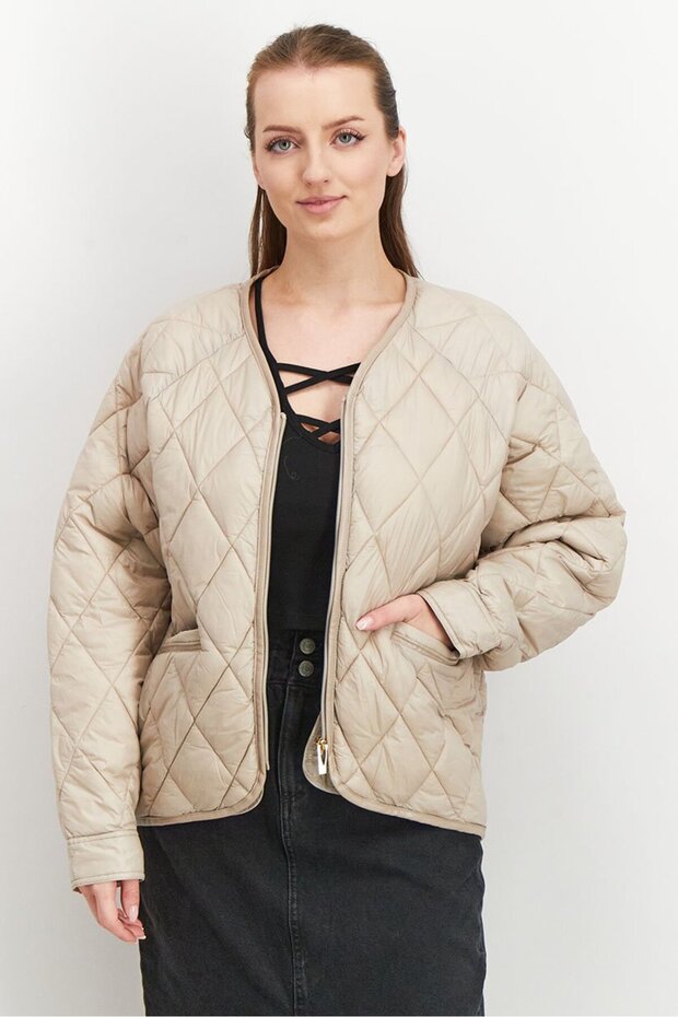 Women Quilted Puffer Jacket, Light Beige