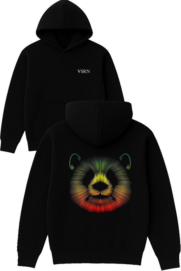 Hypnotic Panda Design Printed Oversized Black Hooded Sweatshirt
