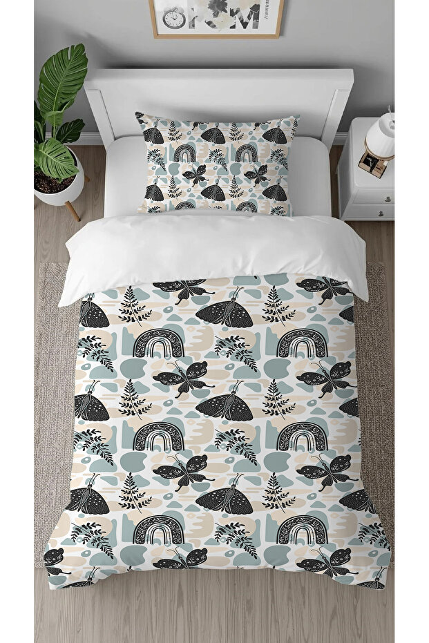 Butterfly Rainbow Patterned Printed Specially Designed Single Modern Stylish Duvet Cover Set Without Sheets