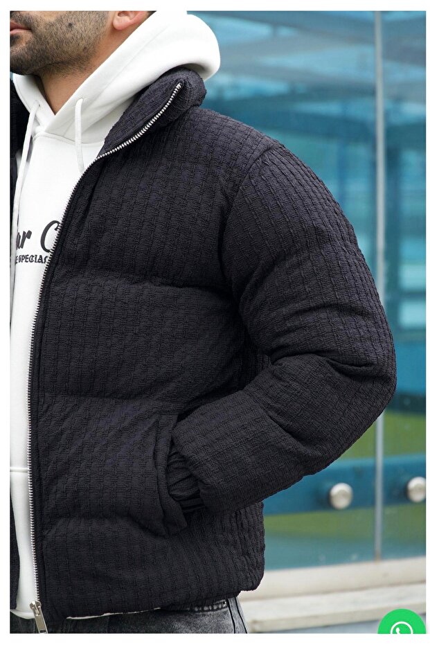 Ünisex dik yaka örme kışlık mont - 2