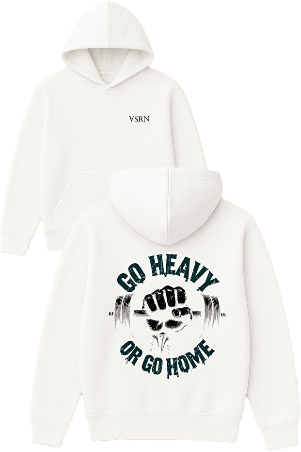 Go Heavy or Go Home Design Printed Oversized White Hooded Sweatshirt