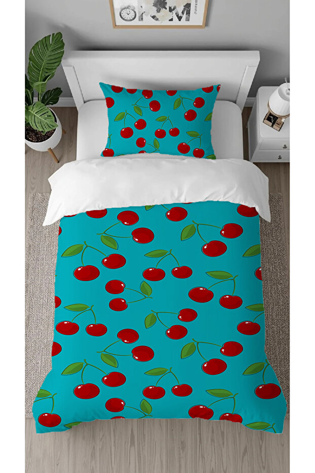 Cherry Cherry Patterned Printed Special Design Single Person Modern Style Stylish Duvet Cover Set Without Sheets