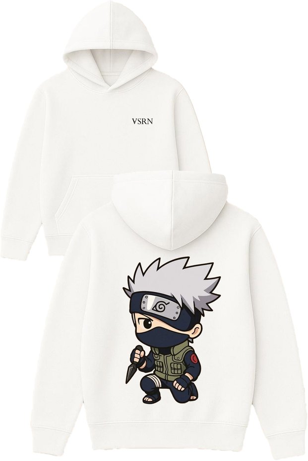 One-Eyed Anime Design Printed Oversized White Hooded Sweatshirt