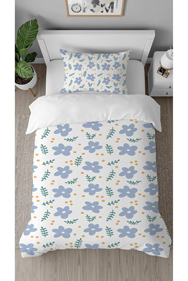 Flowers, Leaves, Daisy Patterned Printed Specially Designed Single Size Simple and Stylish Duvet Cover Set Without Sheets