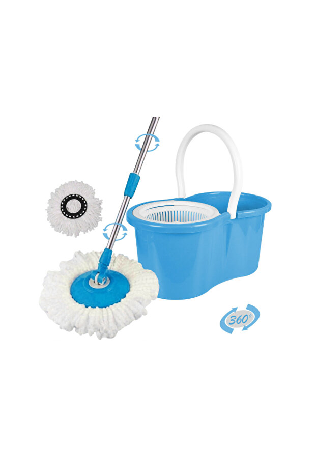 360 Degree Spinning Mop Bucket Set With 1 Free Mop Head - Blue