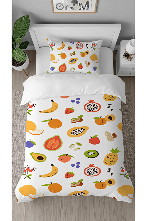 Pineapple Fruit Leaf Patterned Printed Specially Designed Single Modern Stylish Duvet Cover Set Without Sheets
