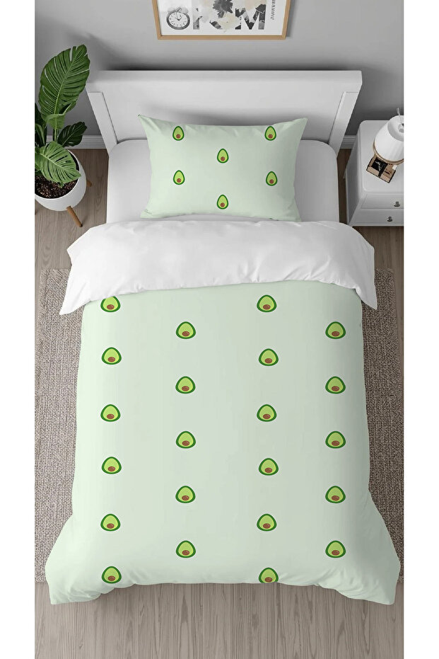 Avocado Leaf Green Patterned Printed Specially Designed Single Modern Stylish Duvet Cover Set Without Sheets