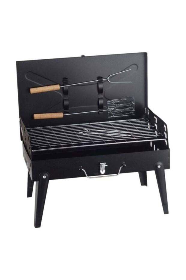 Foldable BBQ Grill With Shovel And Fork Black/Silver 17.13x10.83x18.5inch