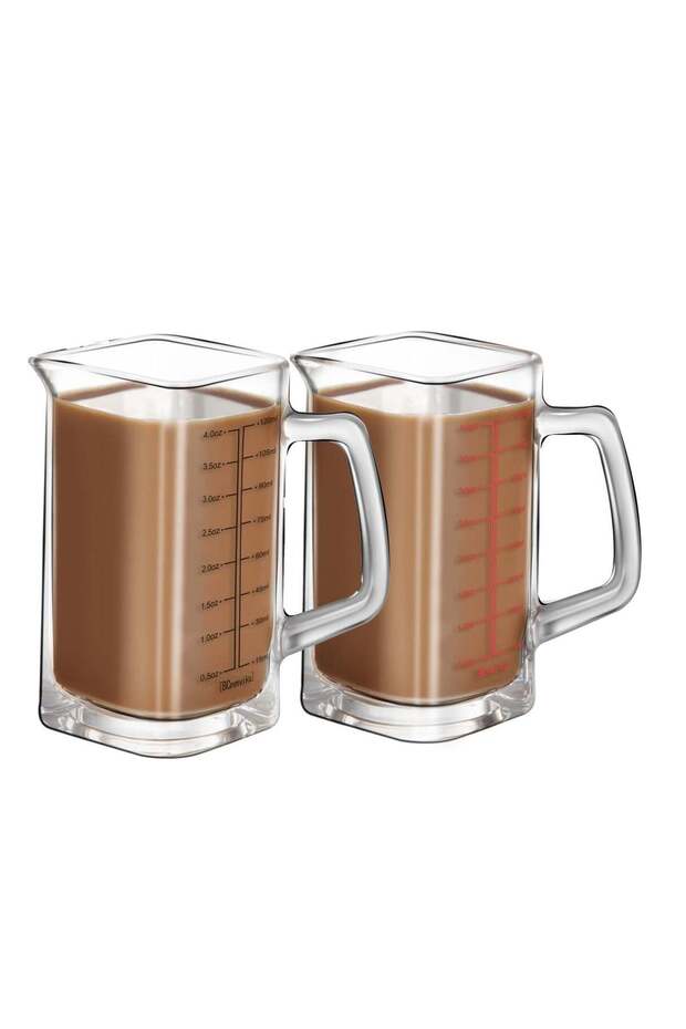 Square Measuring Cup and Shot Glasses with Handle 4 Ounce V Shaped Spout for Espresso and Wine Serv - 1