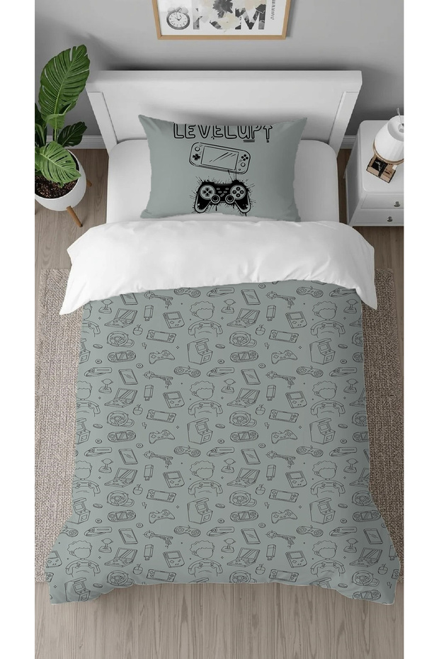 Gamer Level up Game Patterned Printed Special Design Modern Stylish Style Children's Duvet Cover Set Without Sheets