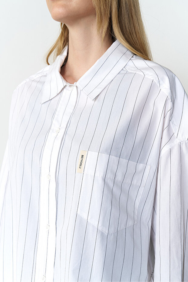 Oversize Çizgili Gömlek - 3