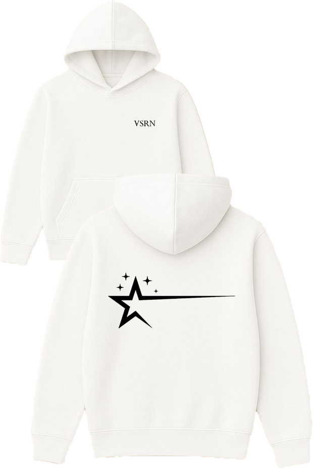 Starfall Design Printed Oversized White Hooded Sweatshirt