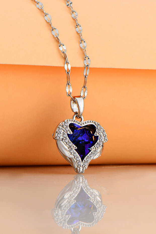 Kanatlı Kalp Paslanmaz Çelik Kolye - 1