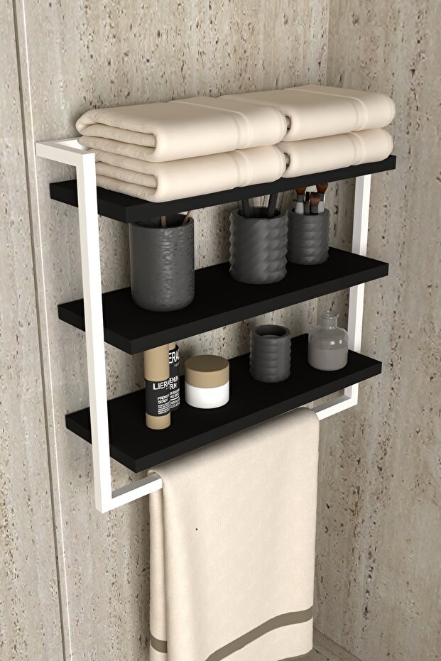 3-Tier Towel Rack Bookcase Stylish and Functional Metal Wood Wall-Mounted Home Bathroom Kitchen Organizer Shelf