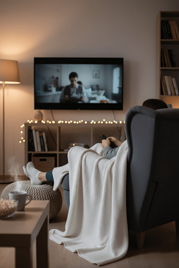 Soft Knitted Blanket Plain 130X170 cm Cream | Single Person Tv Blanket – Decorative and Lightweight