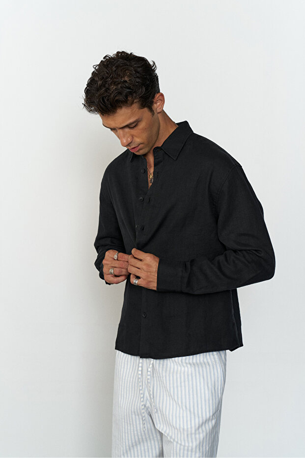 %100 Keten Oversize Gömlek - 1