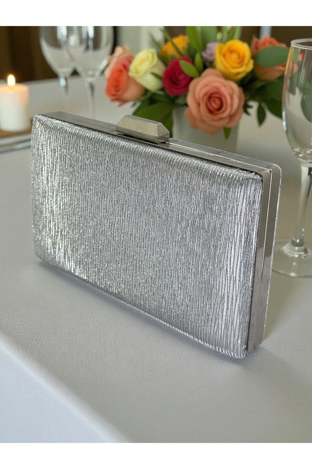 Silver Laser Striped Patterned Evening Dress Bag Night Wedding Portfolio