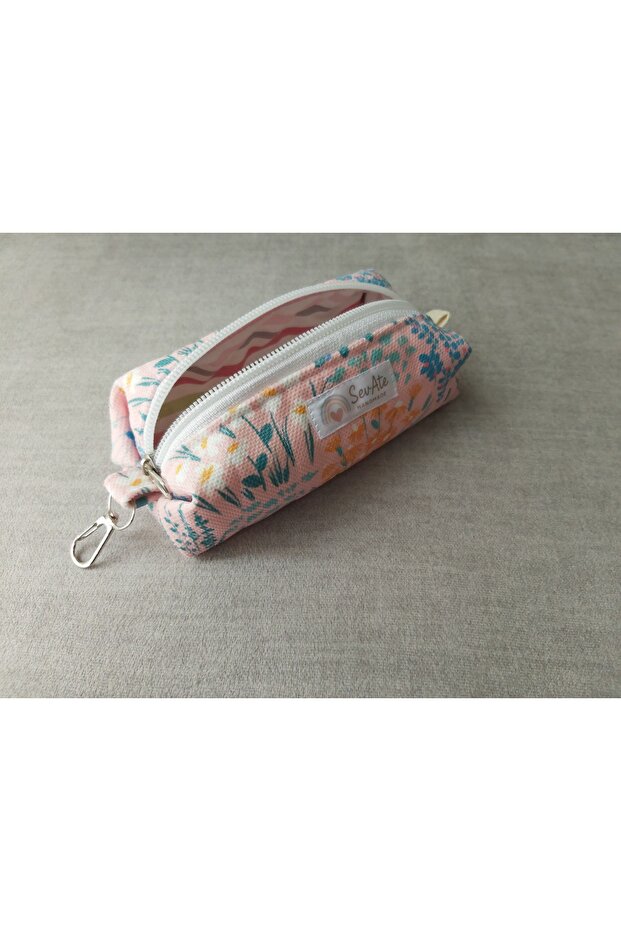 Mis Flowers Pastel Pink Hook Clip Zipper Bag Accessory/Keychain/Wallet