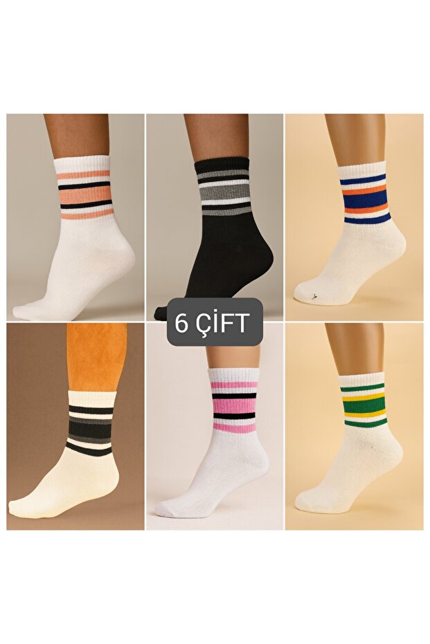 Colorful Striped Unisex College Socks Set - 6 Pieces