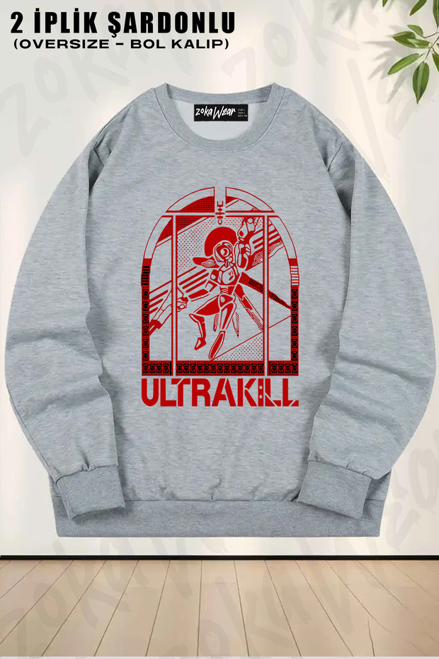 سويت شيرت بتصميم فضفاض للجنسين من Ultrakill - Ultrakill V2 مطبوع Design قصة فضفاضة برقبة دائرية