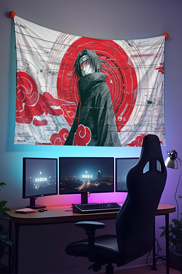 Itachi Naruto Anime Wall Cloth– High-Quality Fabric, Gamer Player Room Decor Tapestry Wall Carpet