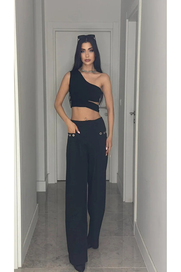 Bird's Eye Detailed Fabric Plazzo Pants