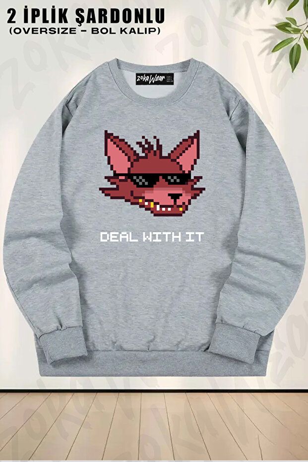 Unisex Loose Fit Five Nights at Freddy'S, Fnaf V2 Printed Design Oversized Crew Neck Sweatshirt