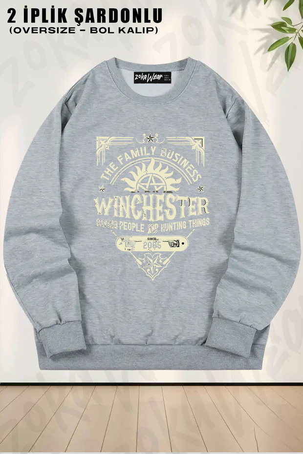 Unisex Loose Fit Supernatural a Very Winchester Printed Design Oversized Crew Neck Sweatshirt