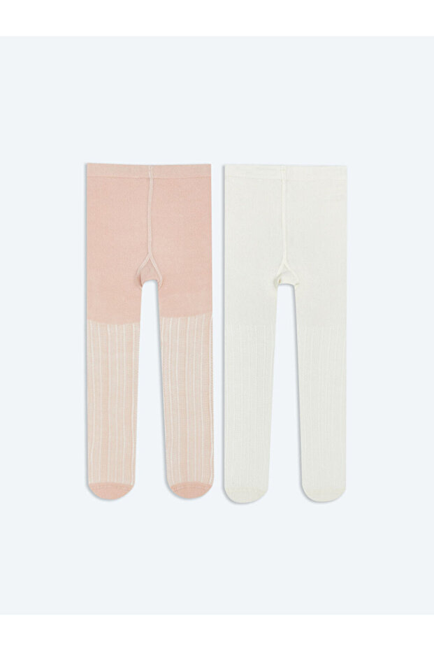 Ecru Striped Girls' Pantyhose 2-Pack