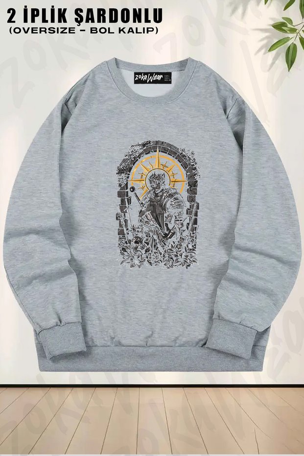 Unisex Loose Fit Dark Souls Printed Design Oversized Crew Neck Sweatshirt
