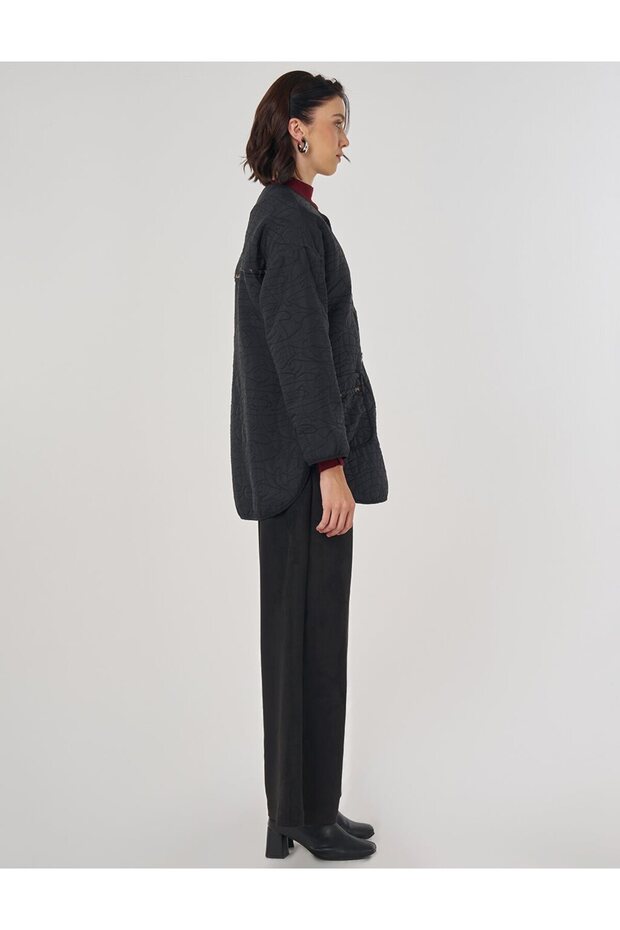 Patch Pocket Embossed Pattern Jacket Black - 5