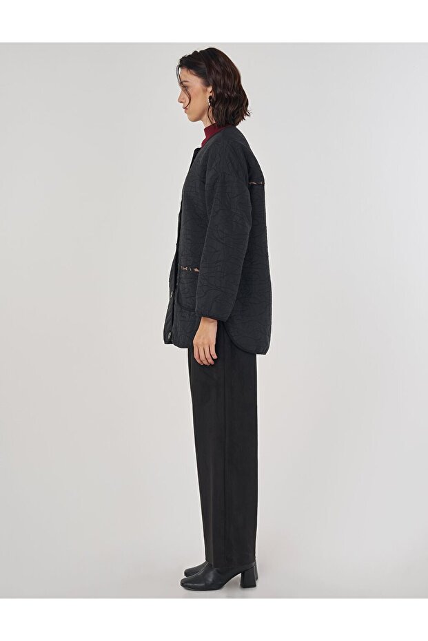 Patch Pocket Embossed Pattern Jacket Black - 3